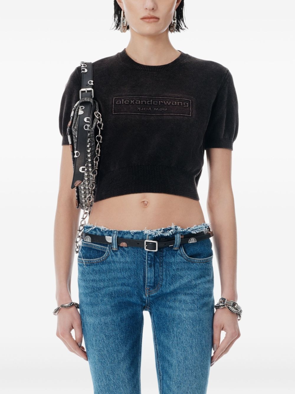 logo-embossed short-sleeve knit top - 5