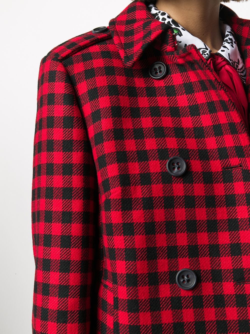 check-print double-breasted coat - 5