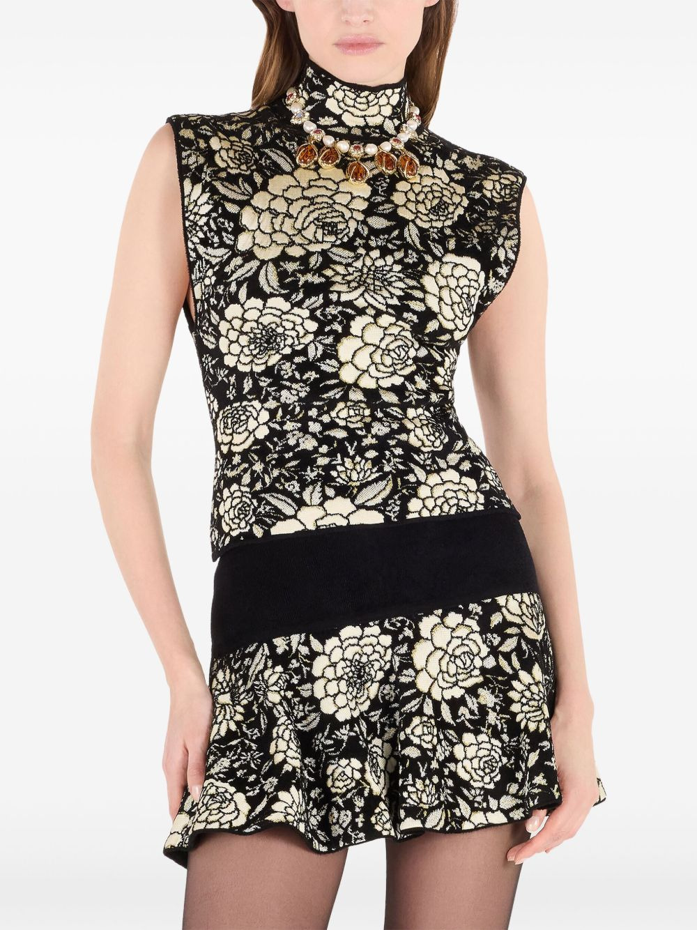 floral-motif high-neck top - 3