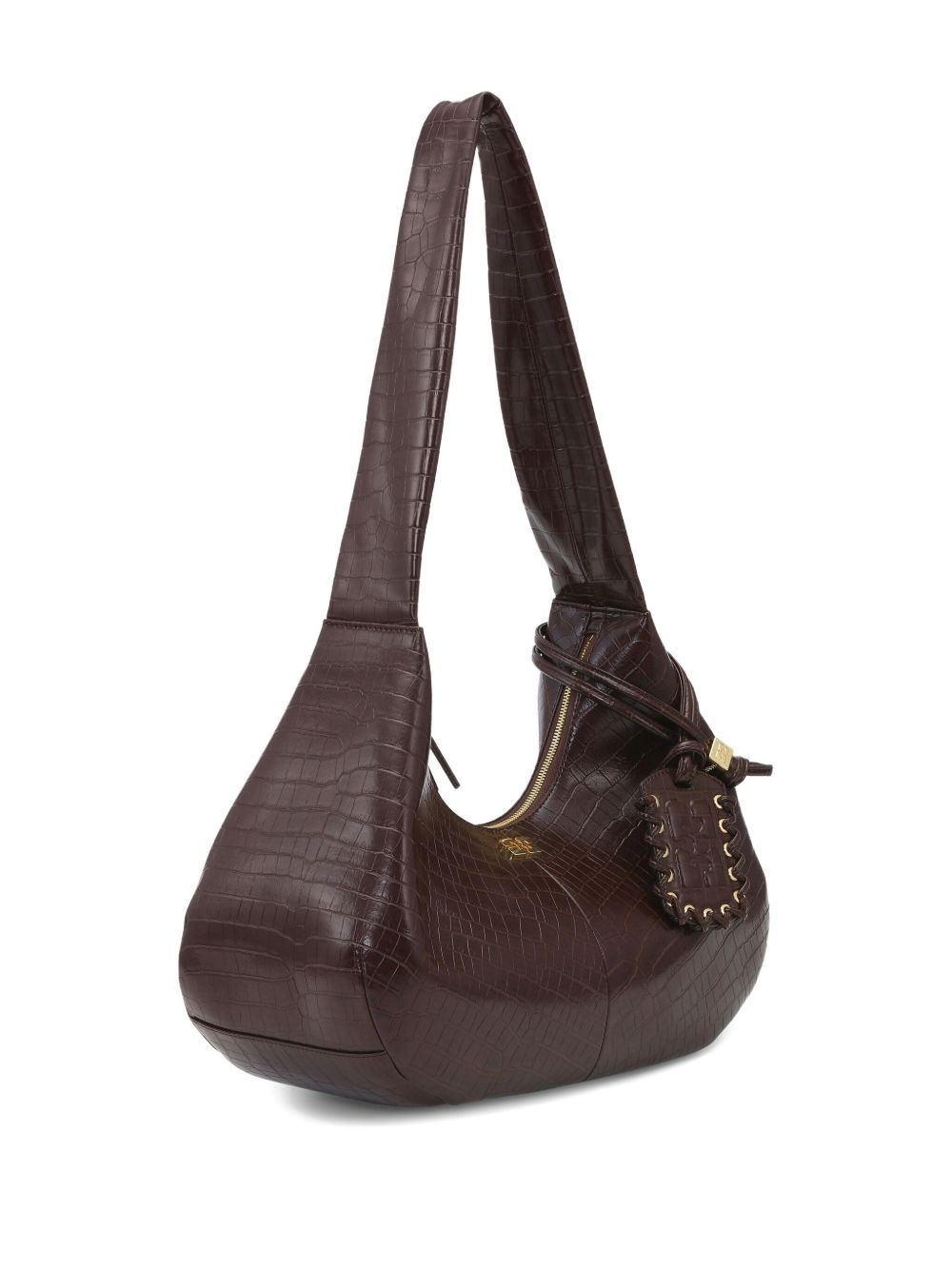 medium croc-embossed shoulder bag - 3