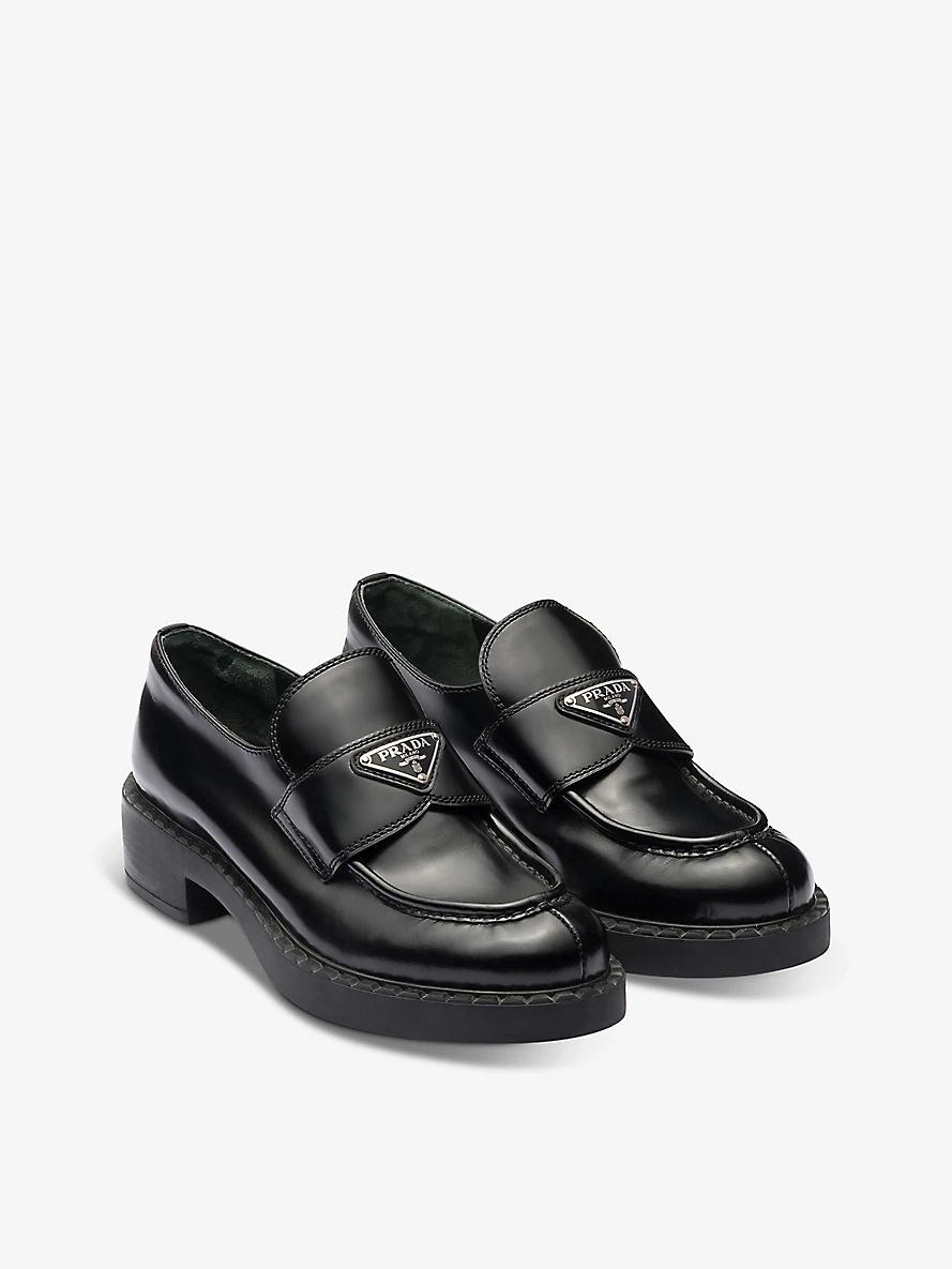 Logo-plaque leather loafers - 4