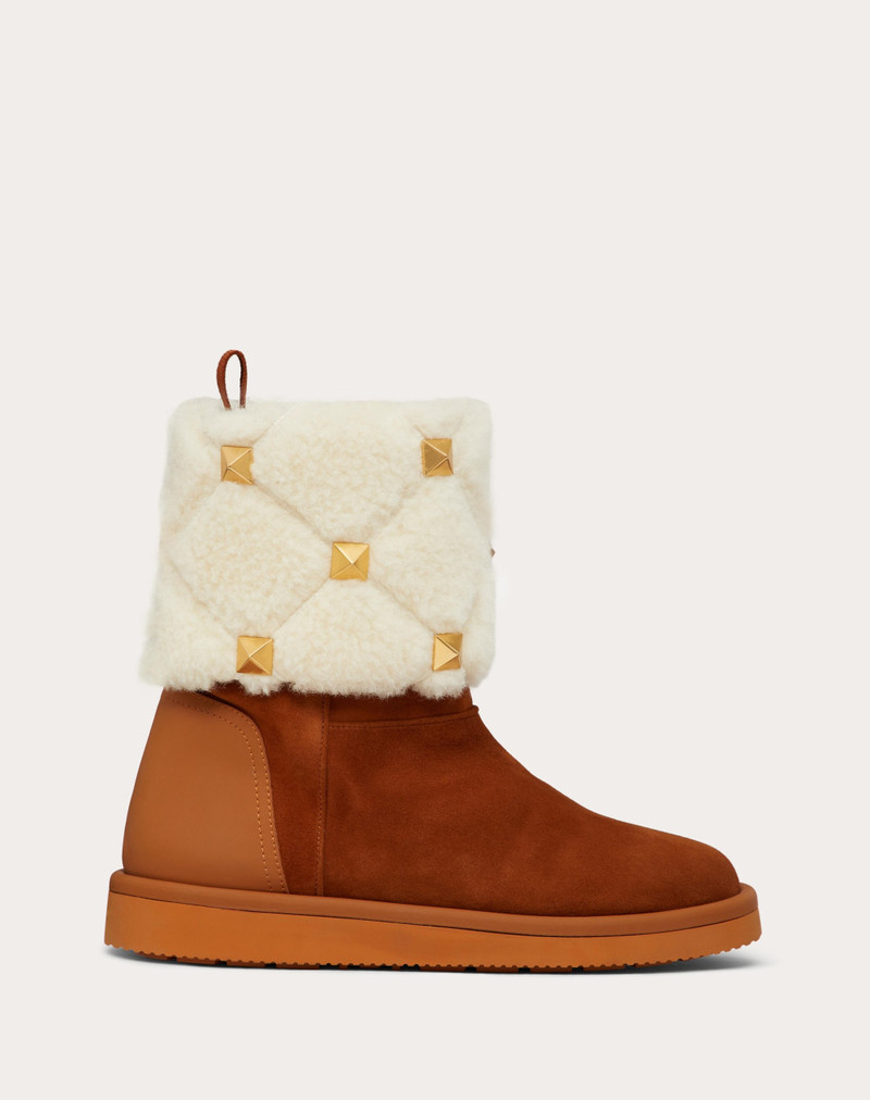 ROMAN STUD QUILTED ANKLE BOOT IN SPLIT LEATHER AND WOOL 20MM 1