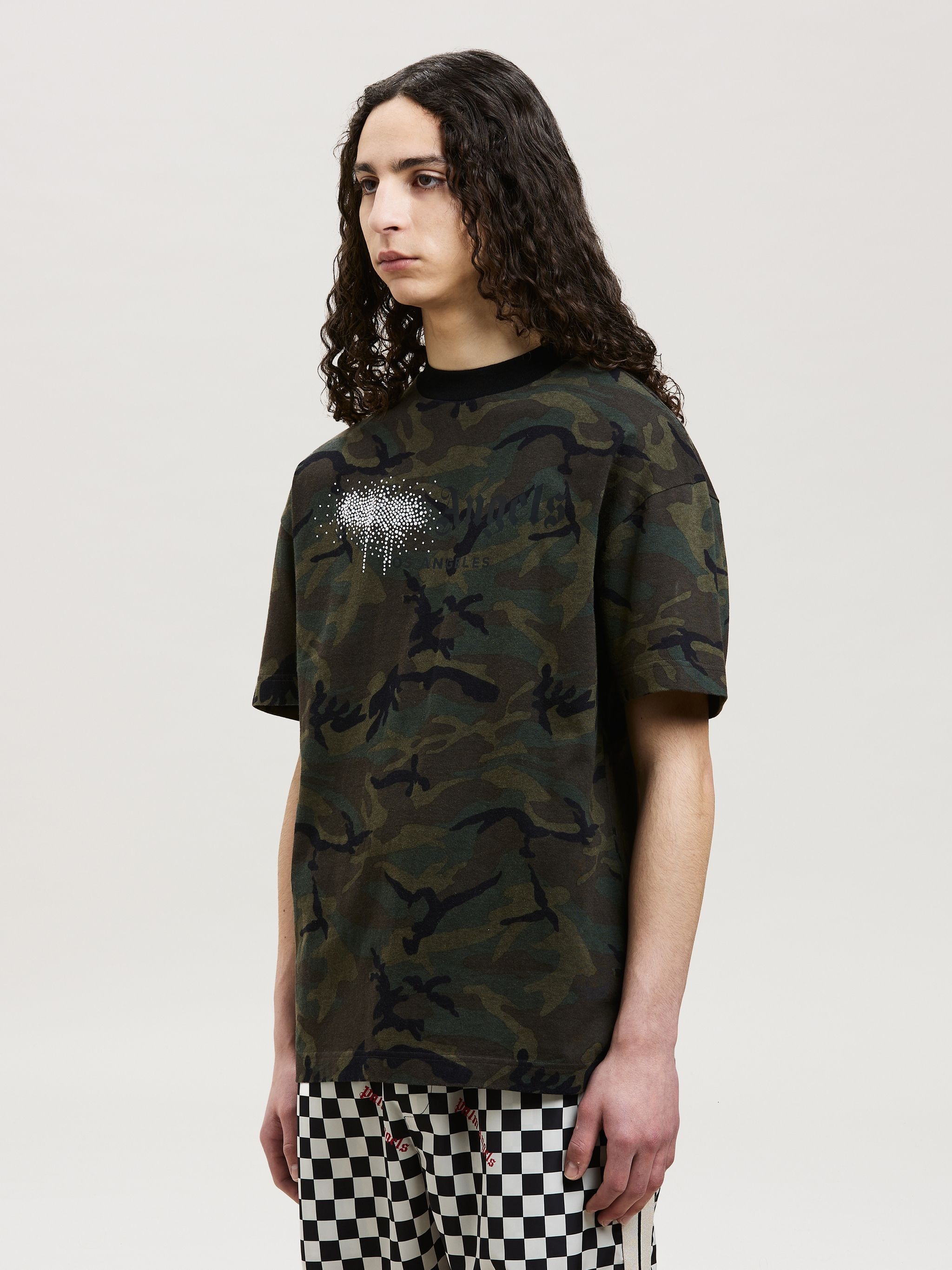 camouflage-print rhinestone logo T-shirt - 4