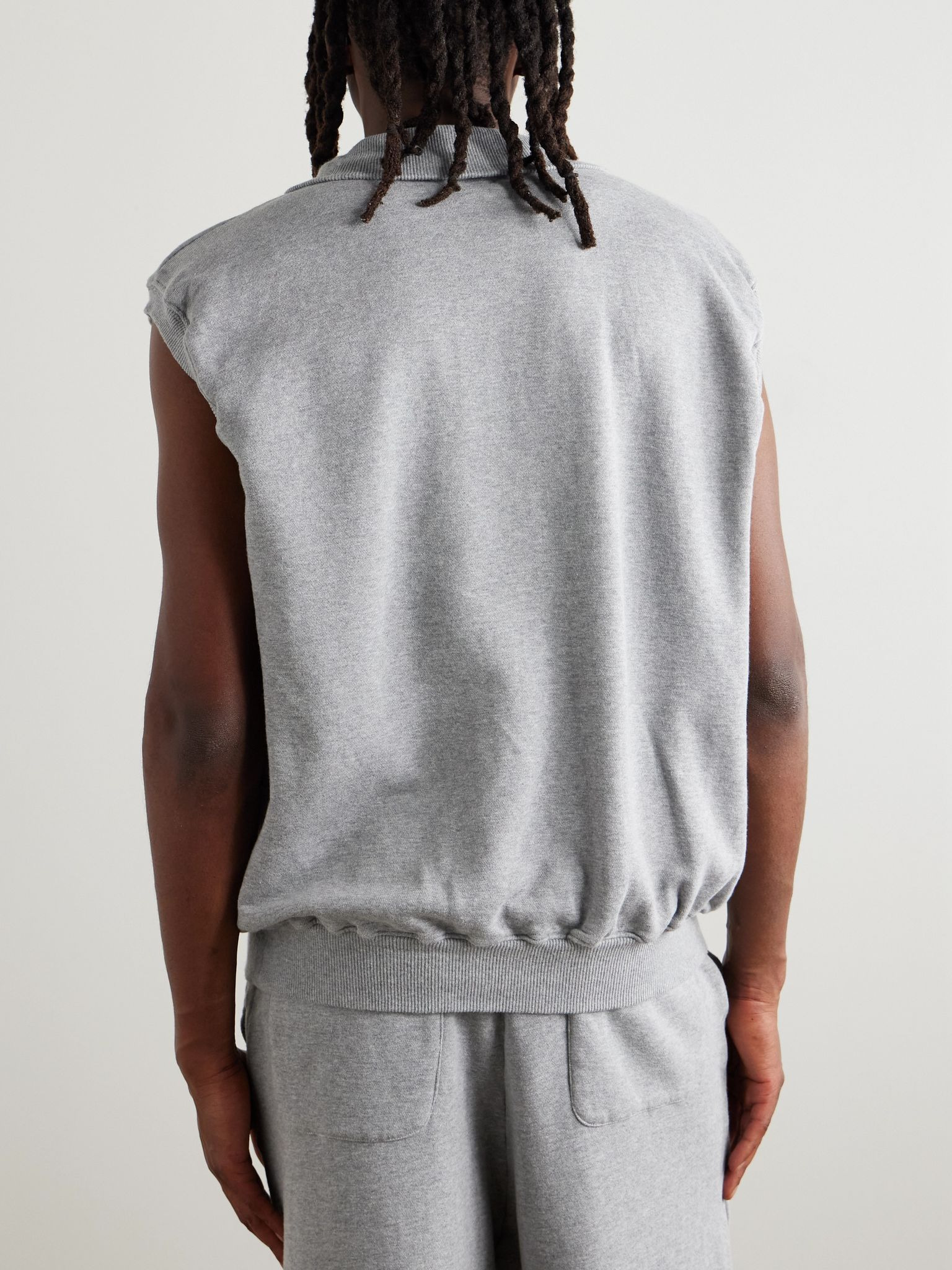 KO.U Printed Cotton-Jersey Half-Zip Gilet Gray - 4