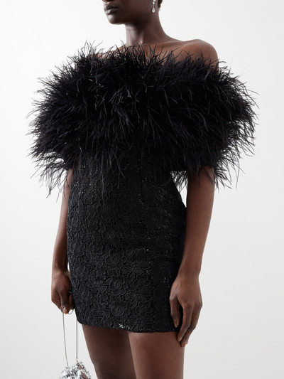 Richard Quinn Off-the-shoulder feather & sequin lace mini dress outlook
