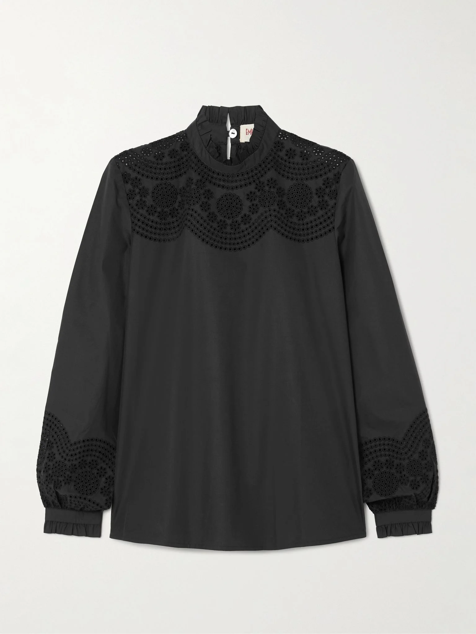 Mona broderie anglaise cotton-blend poplin blouse Black - 1