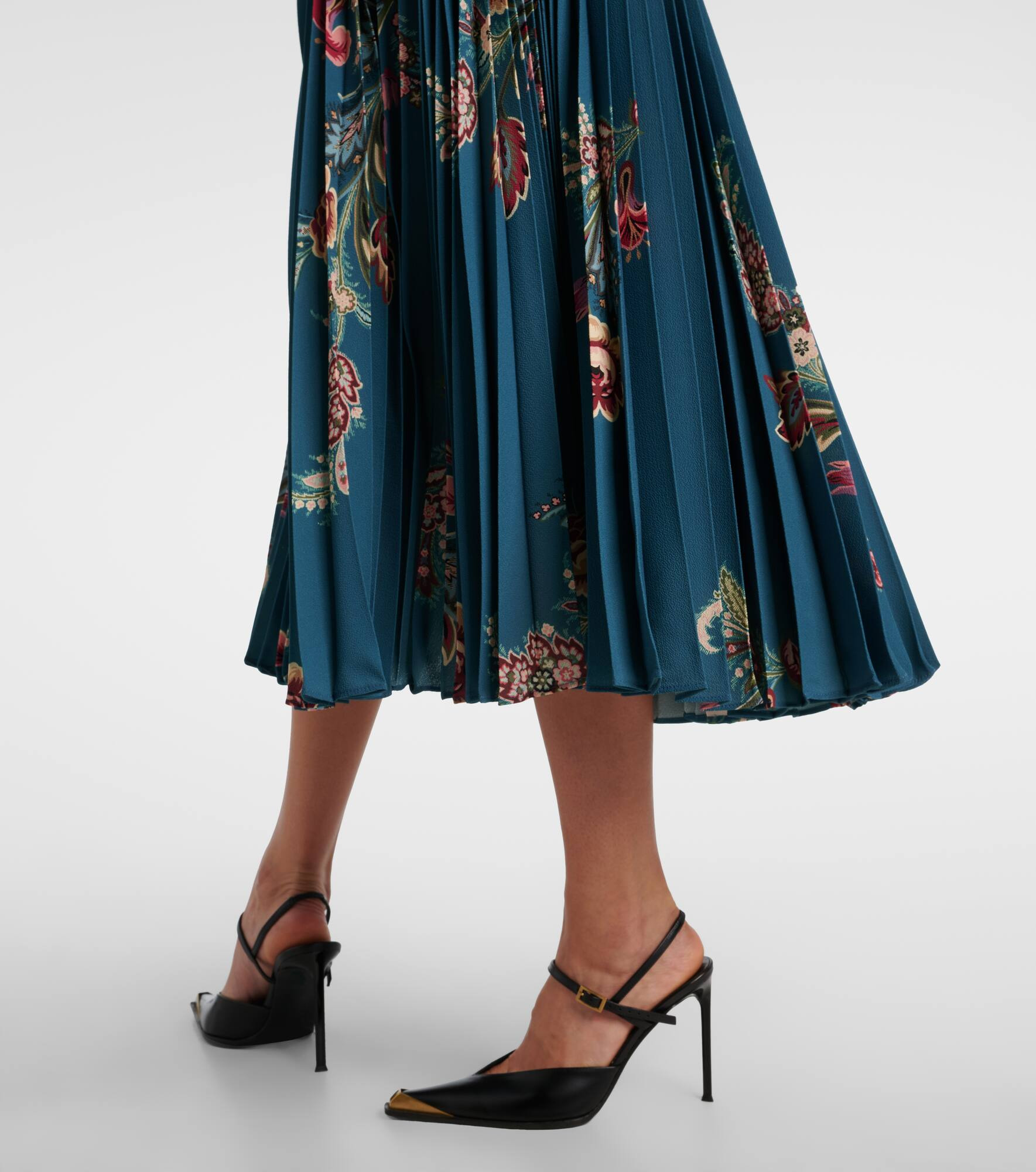 Plissé high-rise floral midi skirt - 5