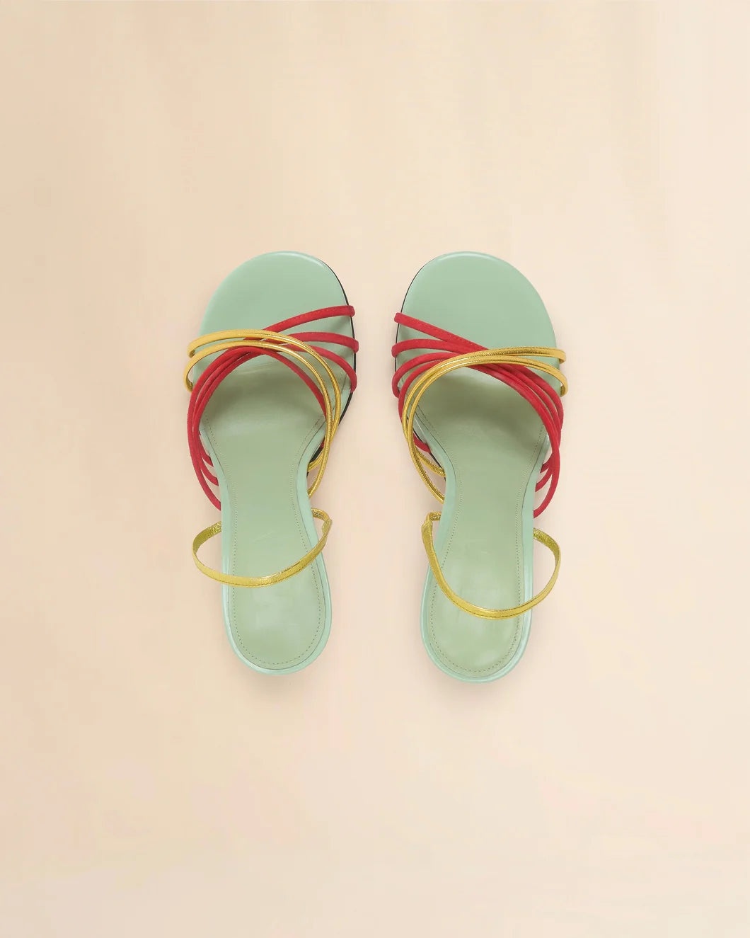 GREEN RED AND GOLD SUEDE AND METALLIC LEATHER NEW WAVE SANDAL - 4
