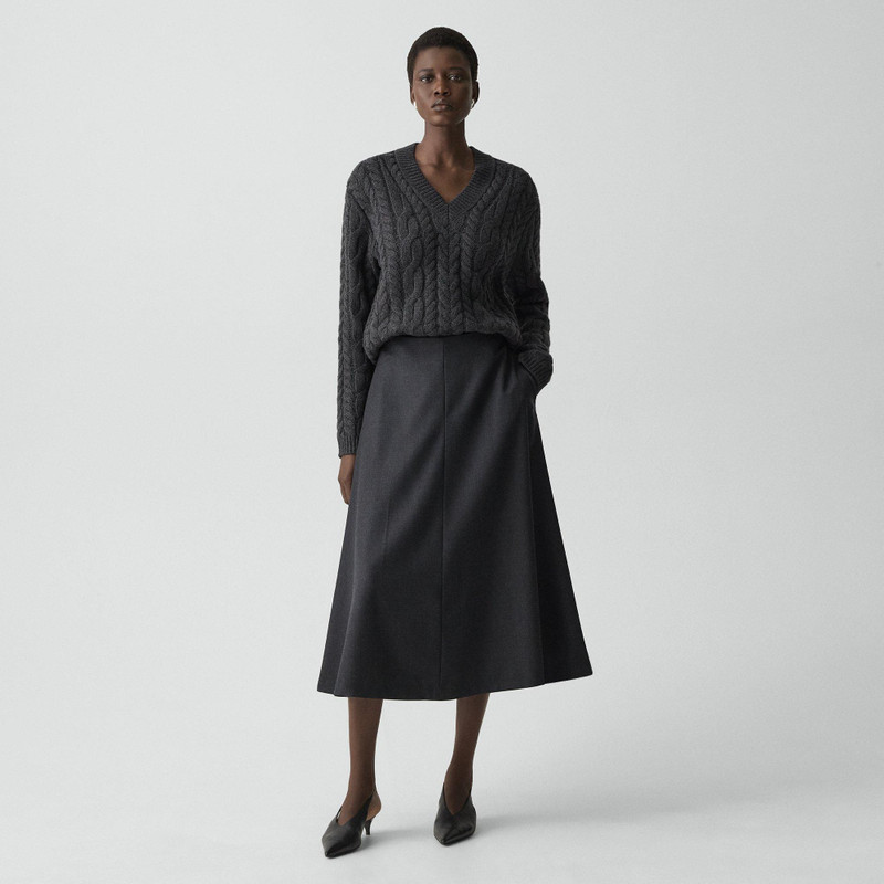 Flared Midi Skirt in Wool-Blend Flannel 2