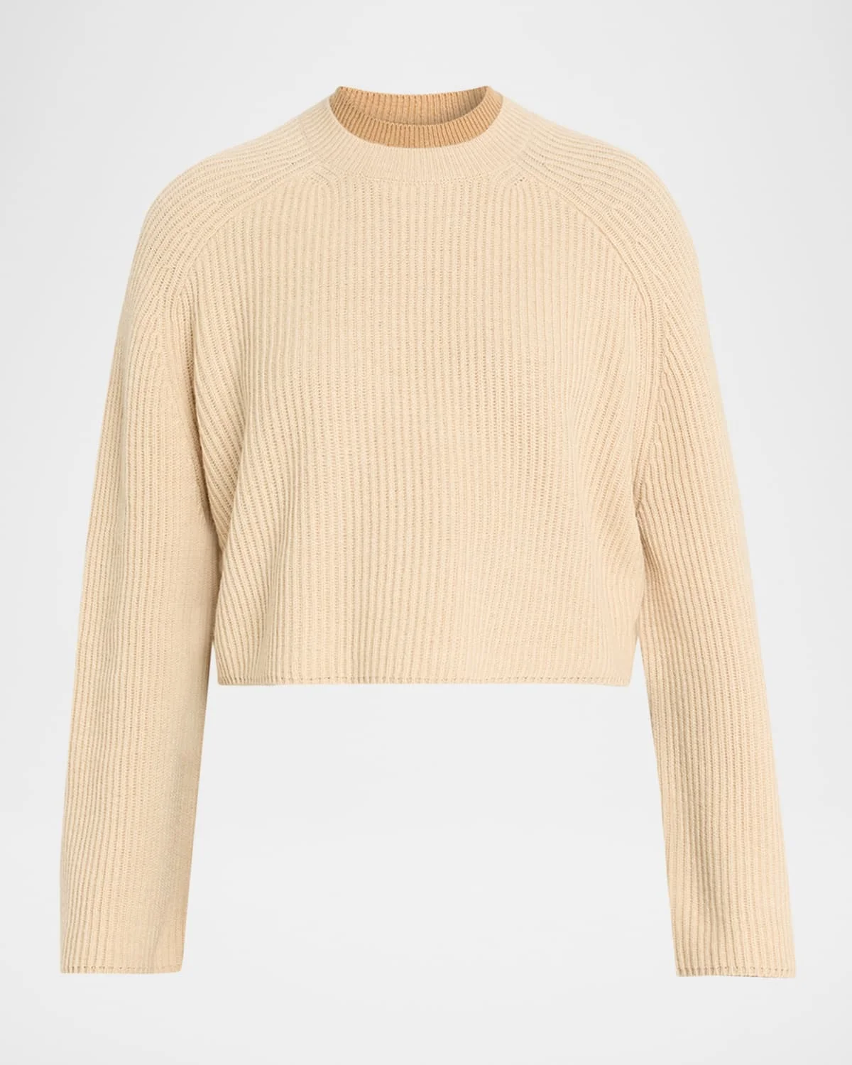 Double-Collar Wool Crop Crewneck Sweater - 1