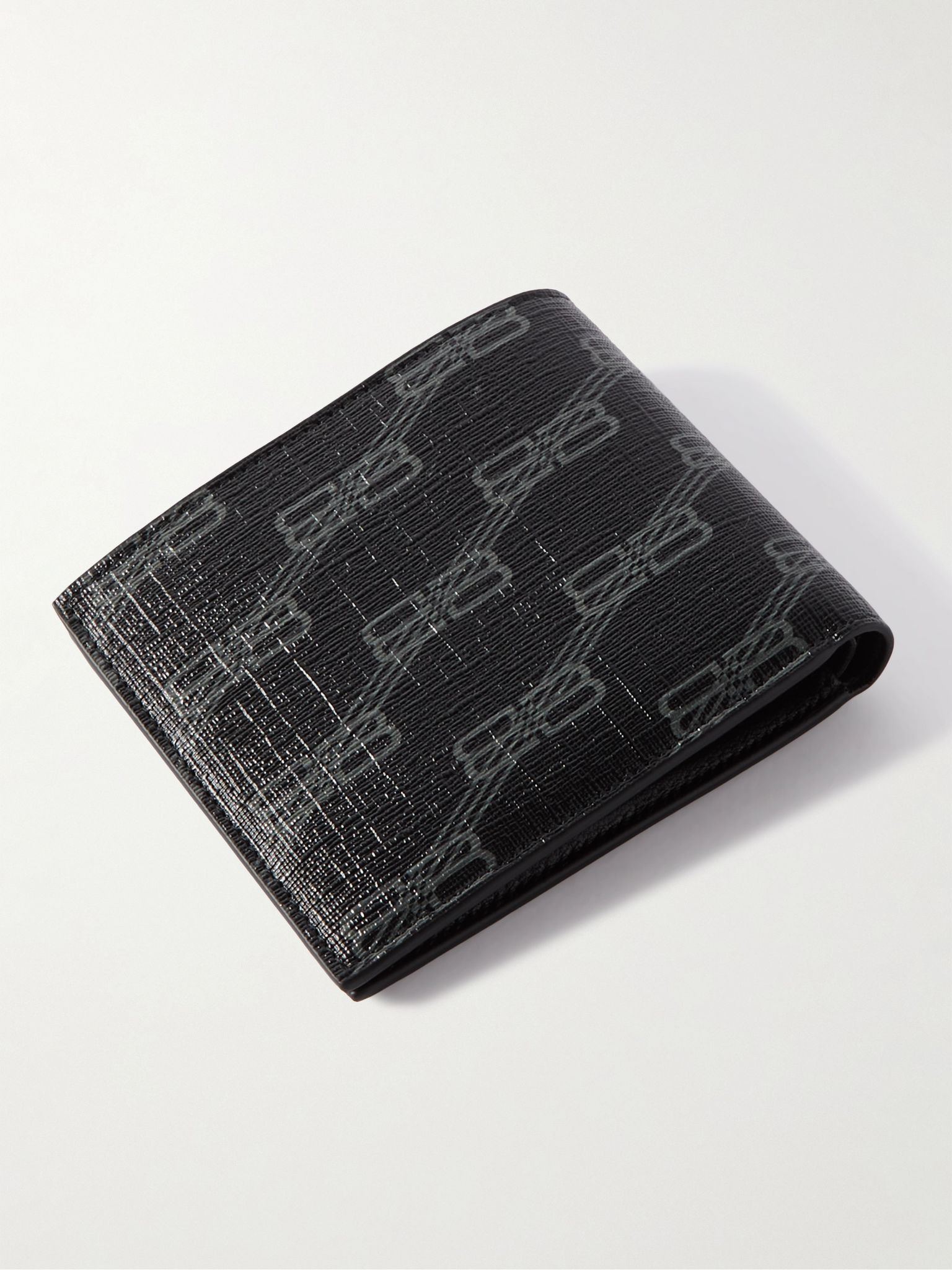 Logo-Print Cross-Grain Leather Billfold Wallet Black - 2