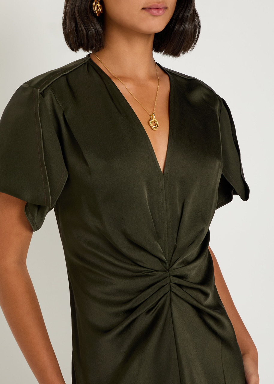 Victoria Beckham Bella Gathered Satin Midi Dress - 5