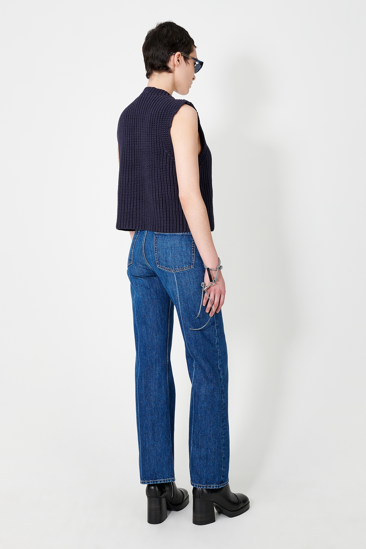 Boot Cut Mid Blue Crease Denim - 7