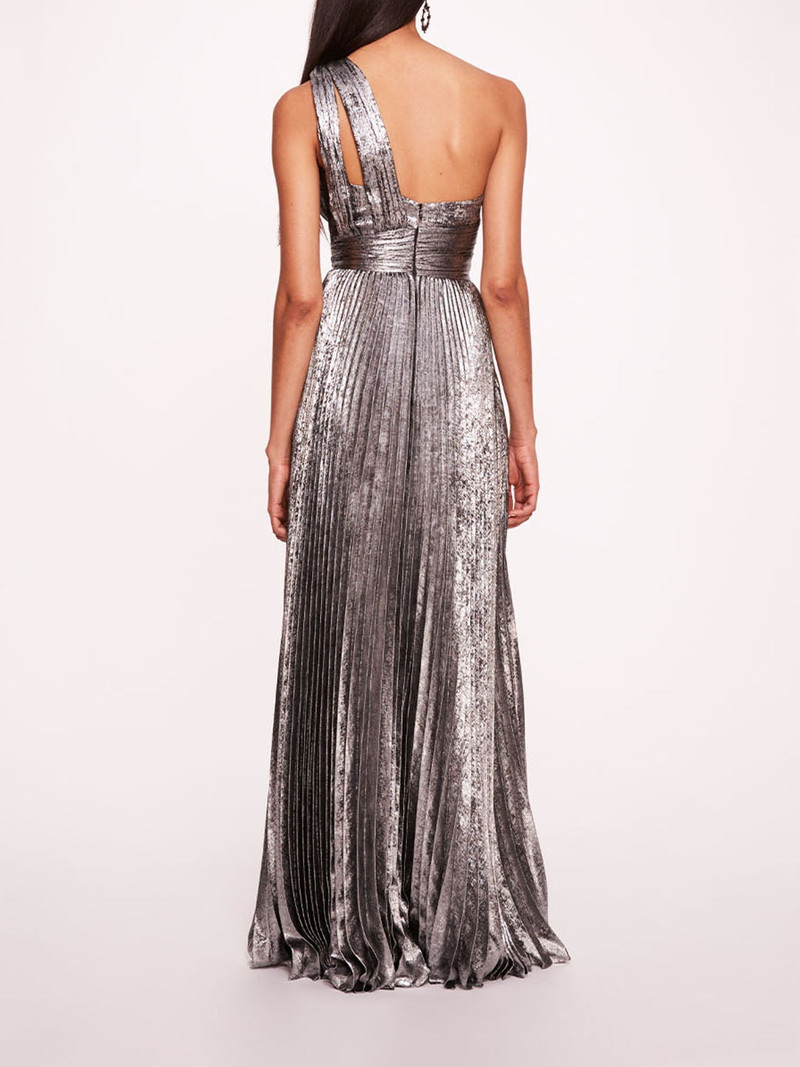 Marchesa METALLIC LAME PLEATED GOWN outlook