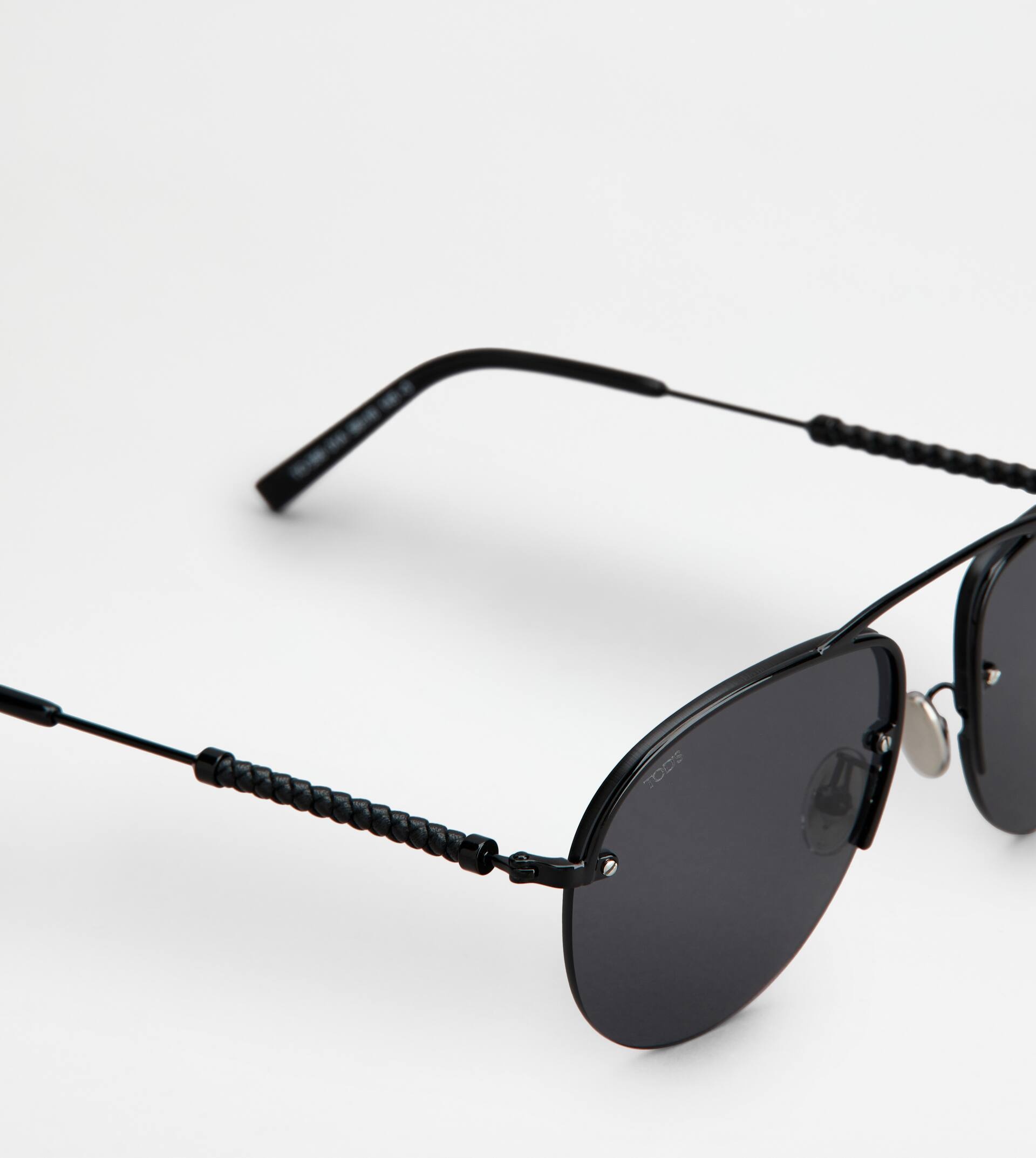 PILOT SUNGLASSES WITH TEMPLE IN LEATHER - BLACK - 4