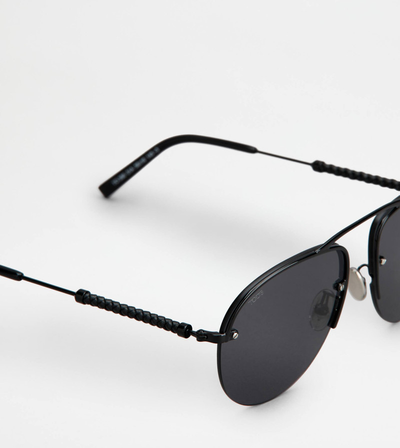 PILOT SUNGLASSES WITH TEMPLE IN LEATHER - BLACK 4