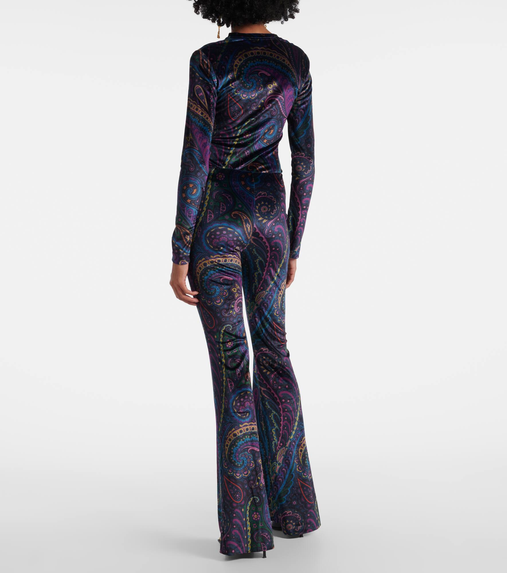 Printed high-rise velvet flared pants - 3