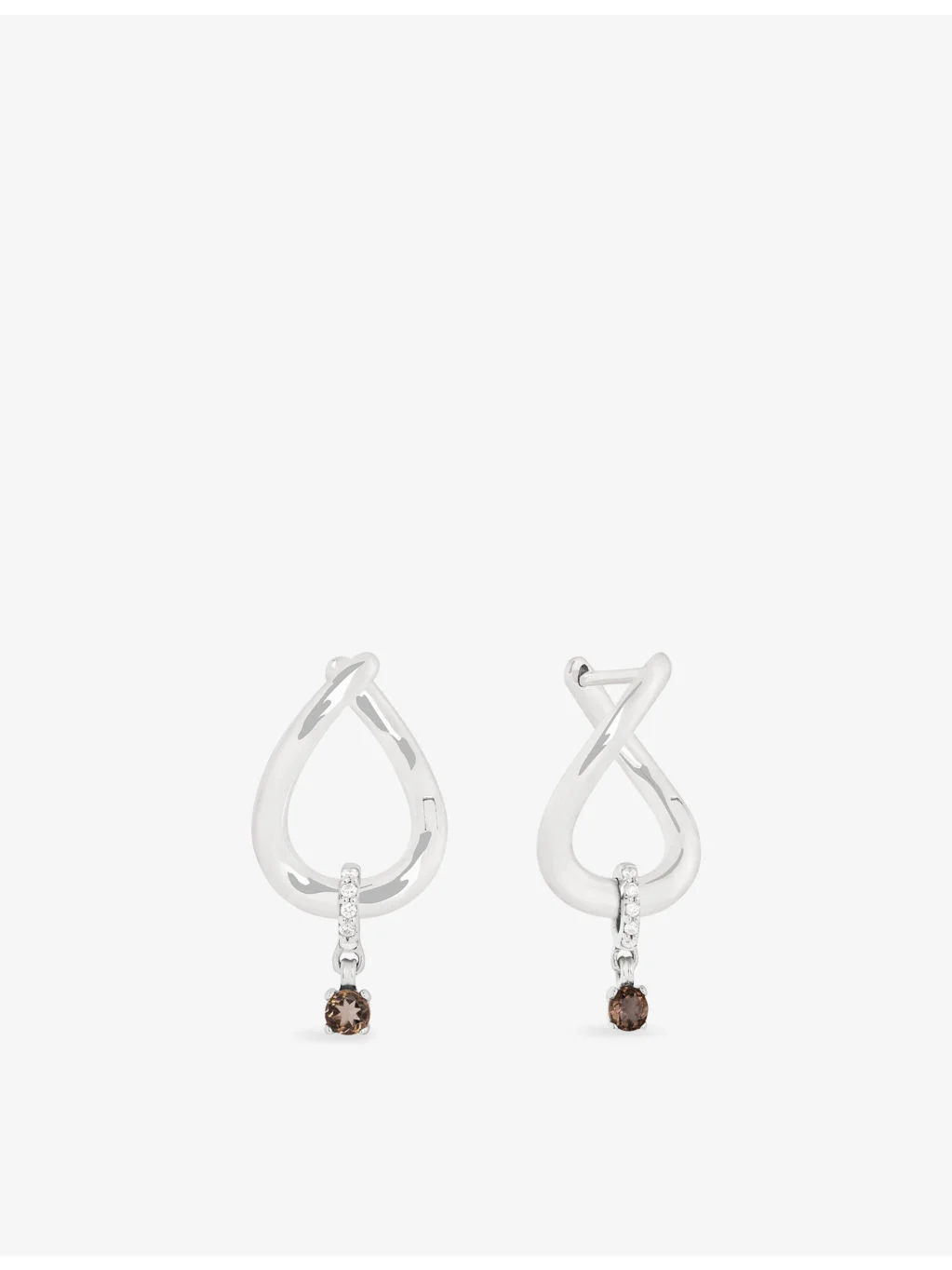 Molten 14ct White-Gold, Lab-Grown Diamond and Smokey Quartz Huggies - 1