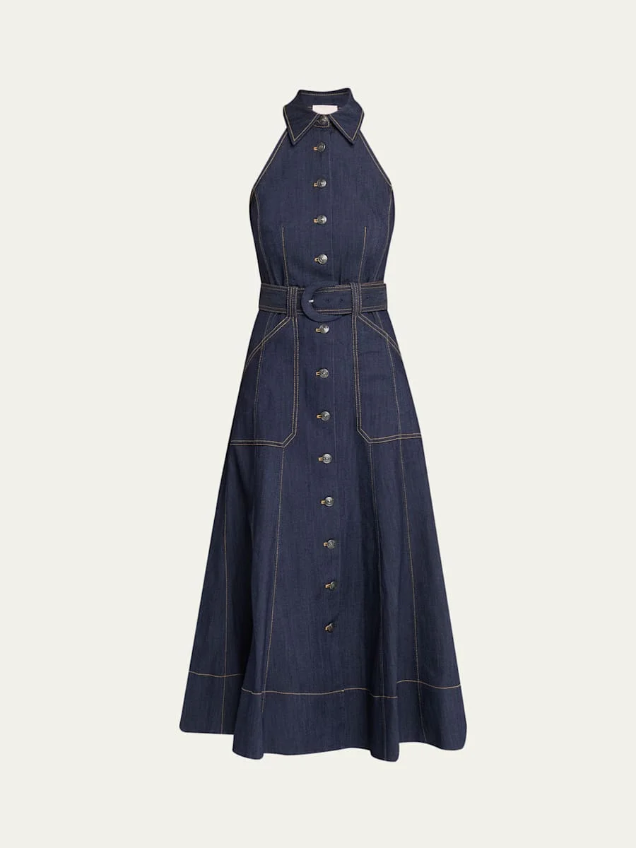 Adina Belted Denim Midi Dress - 1