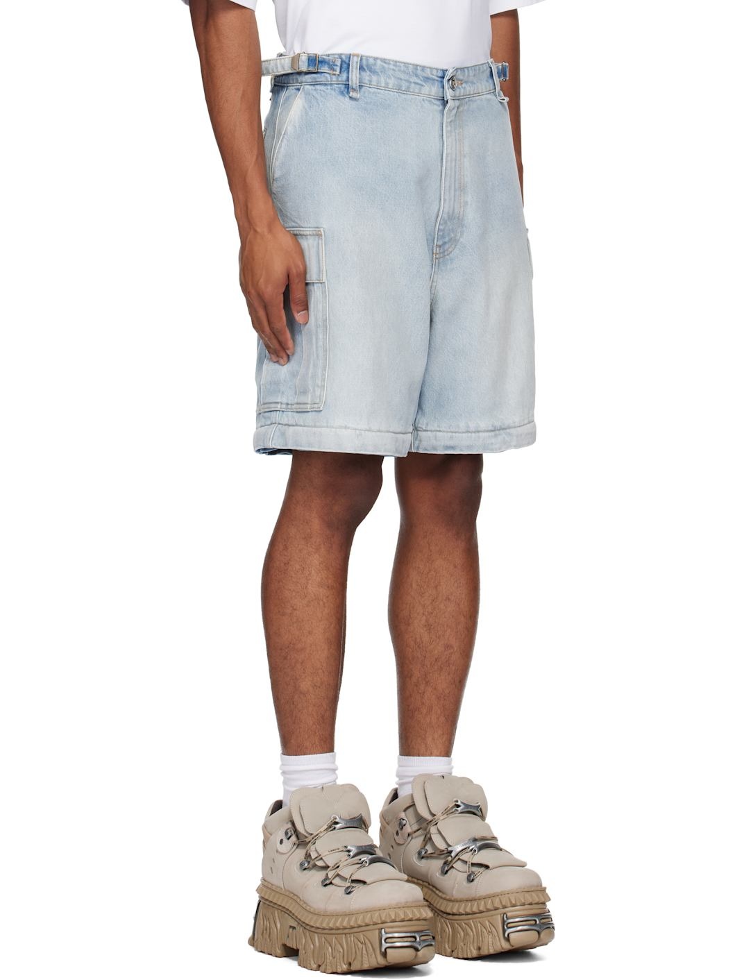 Blue Convertible Denim Cargo Pants - 4