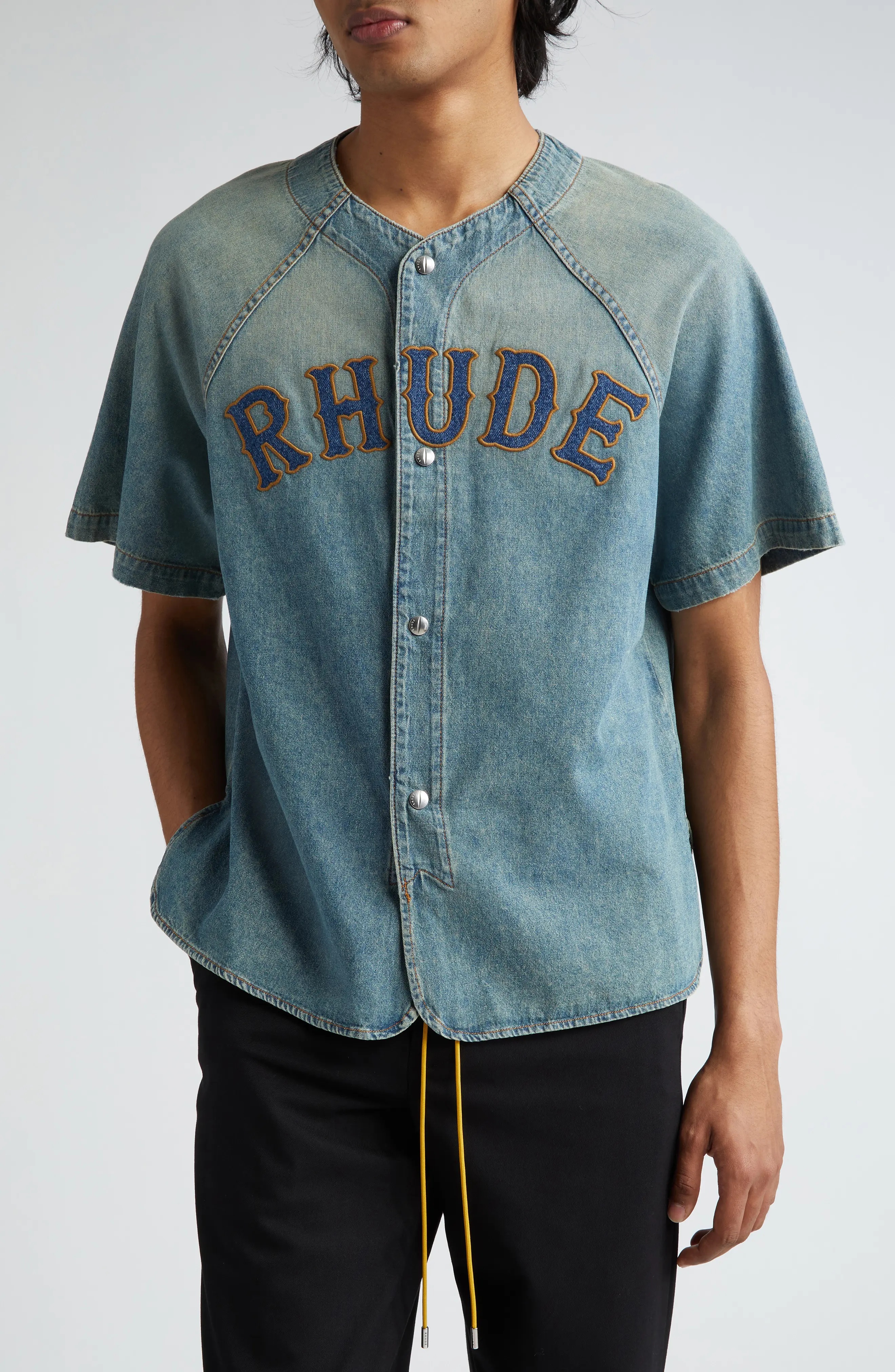 Embroidered Logo Denim Baseball Shirt - 1