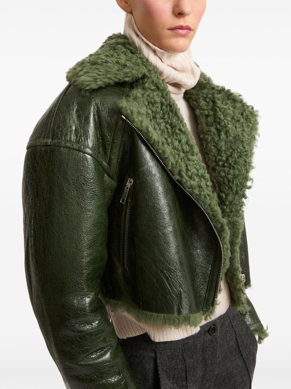 patent-merino cropped biker jacket - 3