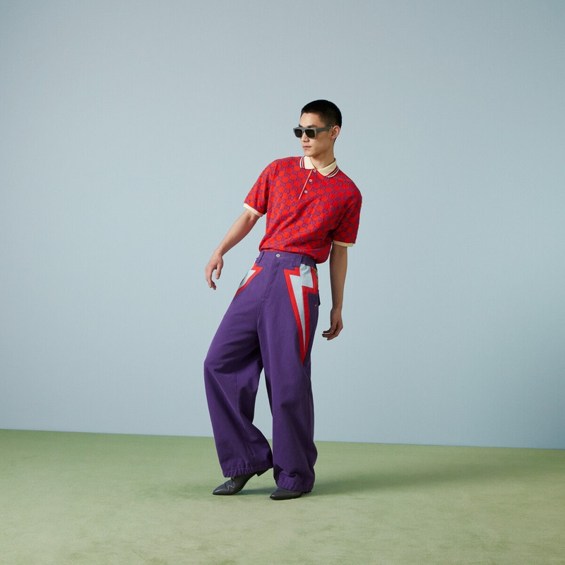 GUCCI Cotton piquet polo with GG outlook