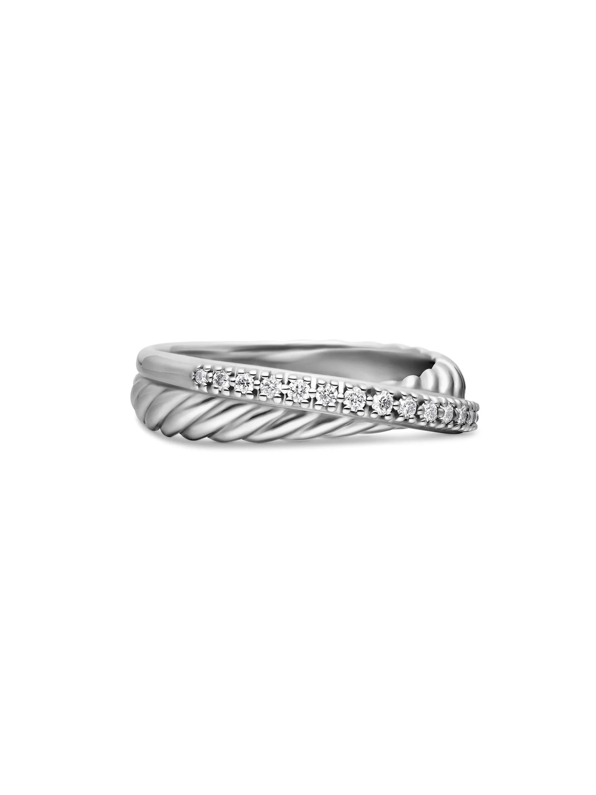 Women's Crossover Band Ring with Pavé Diamonds - Sterling Silver - 1
