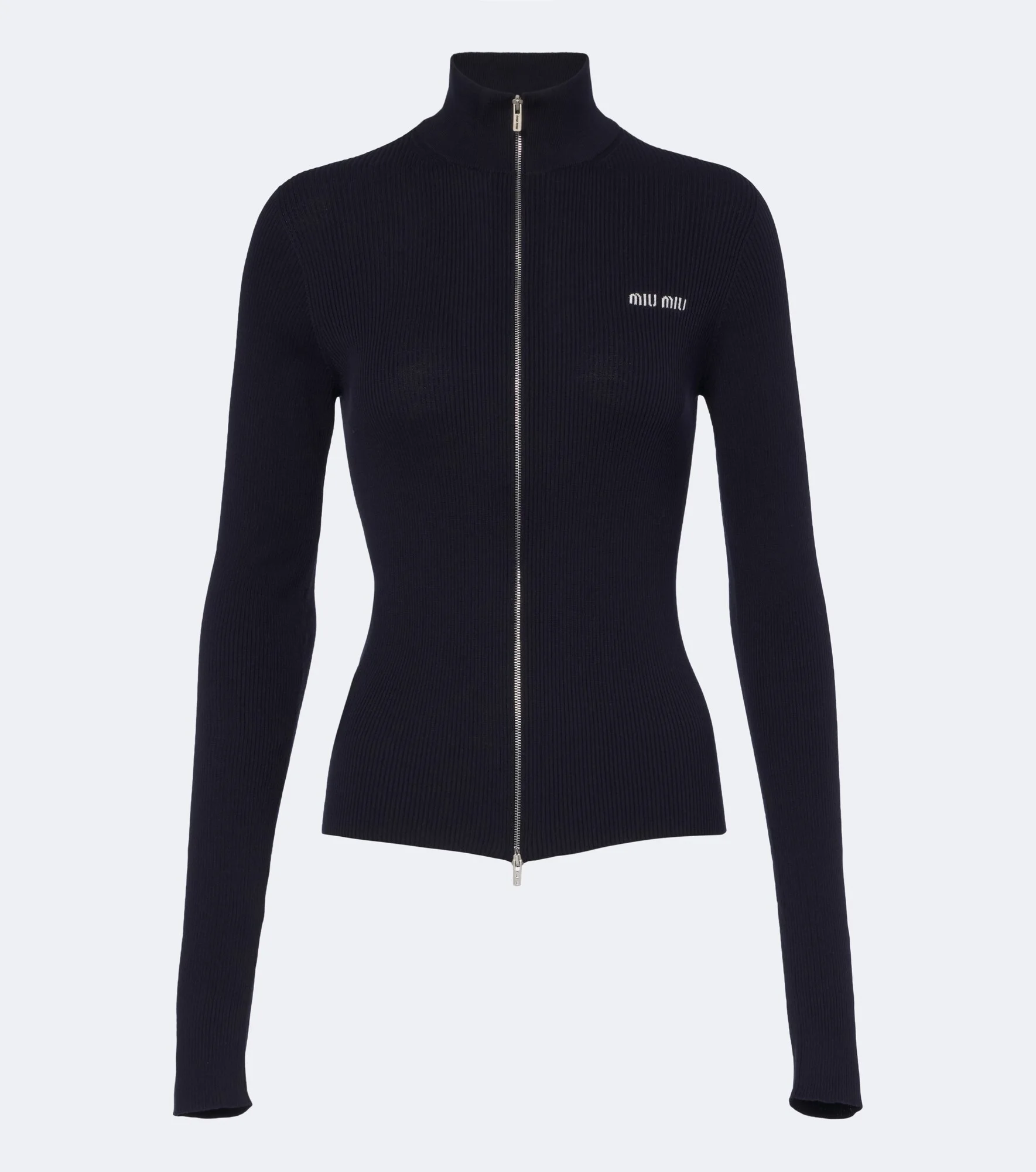 Ribbed-knit cotton zip-up sweater - 1