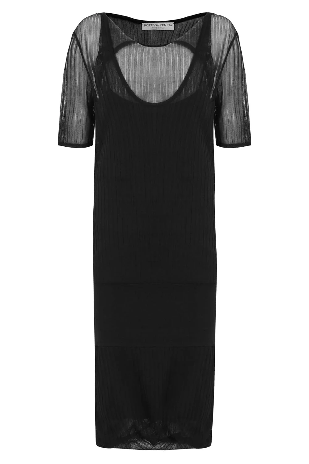 SHEER RIB KNIT DRESS | BLACK - 1