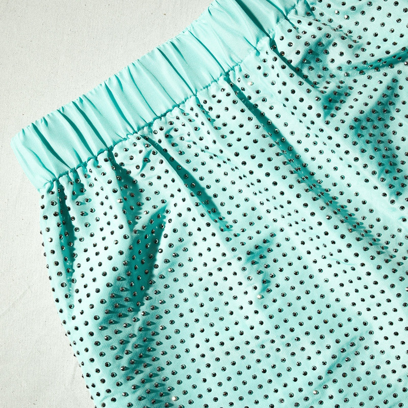 Mint Rhinestone Taffeta Shorts 4
