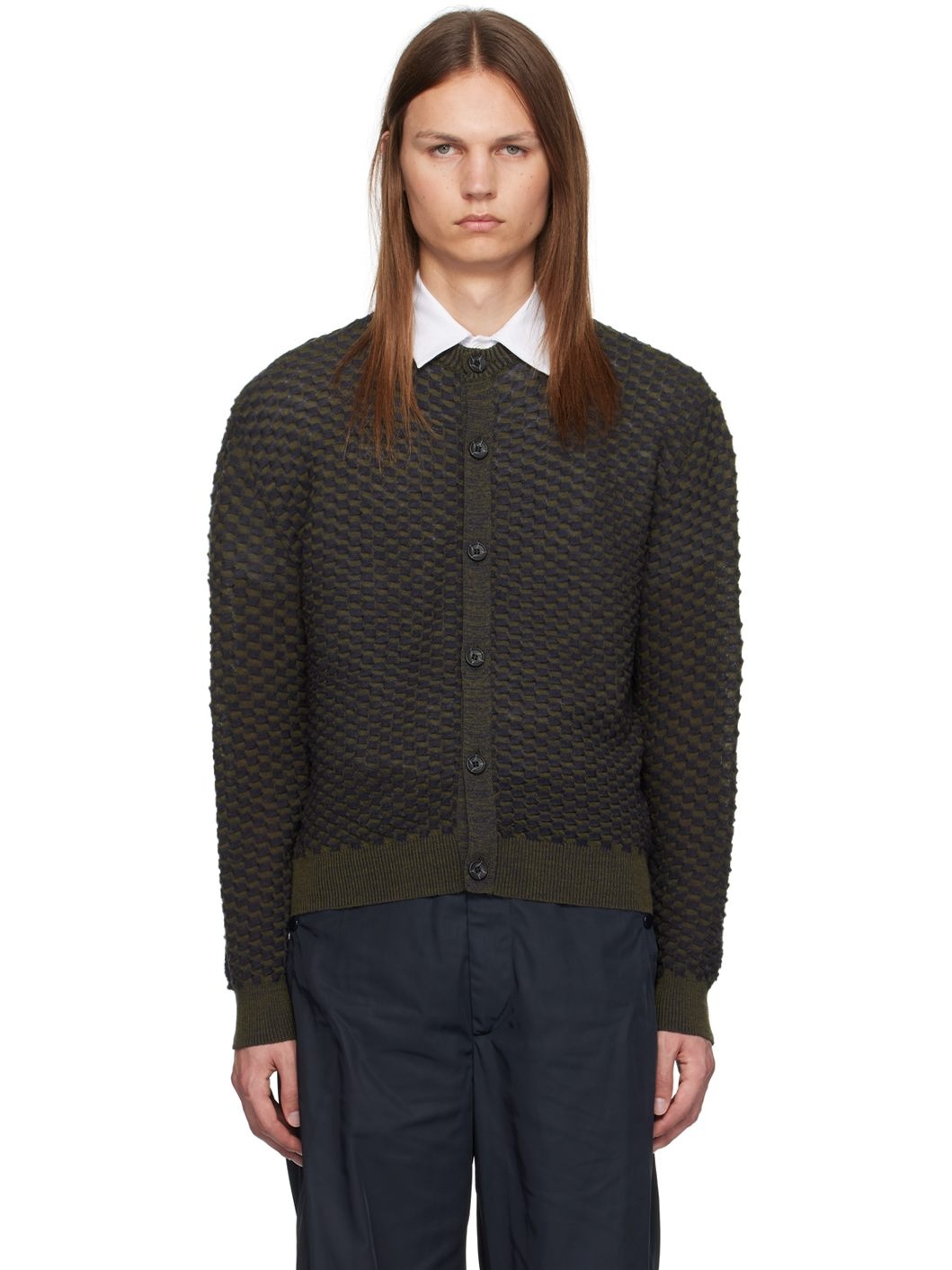 Navy & Green Honeycomb Sweater - 1