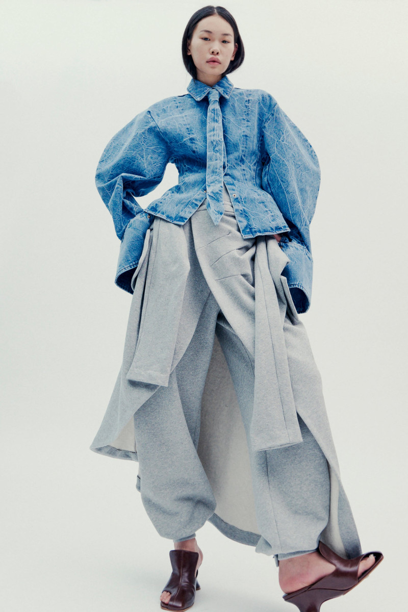 PUFF SLEEVE SHIRT INDIGO ACID WASH 14