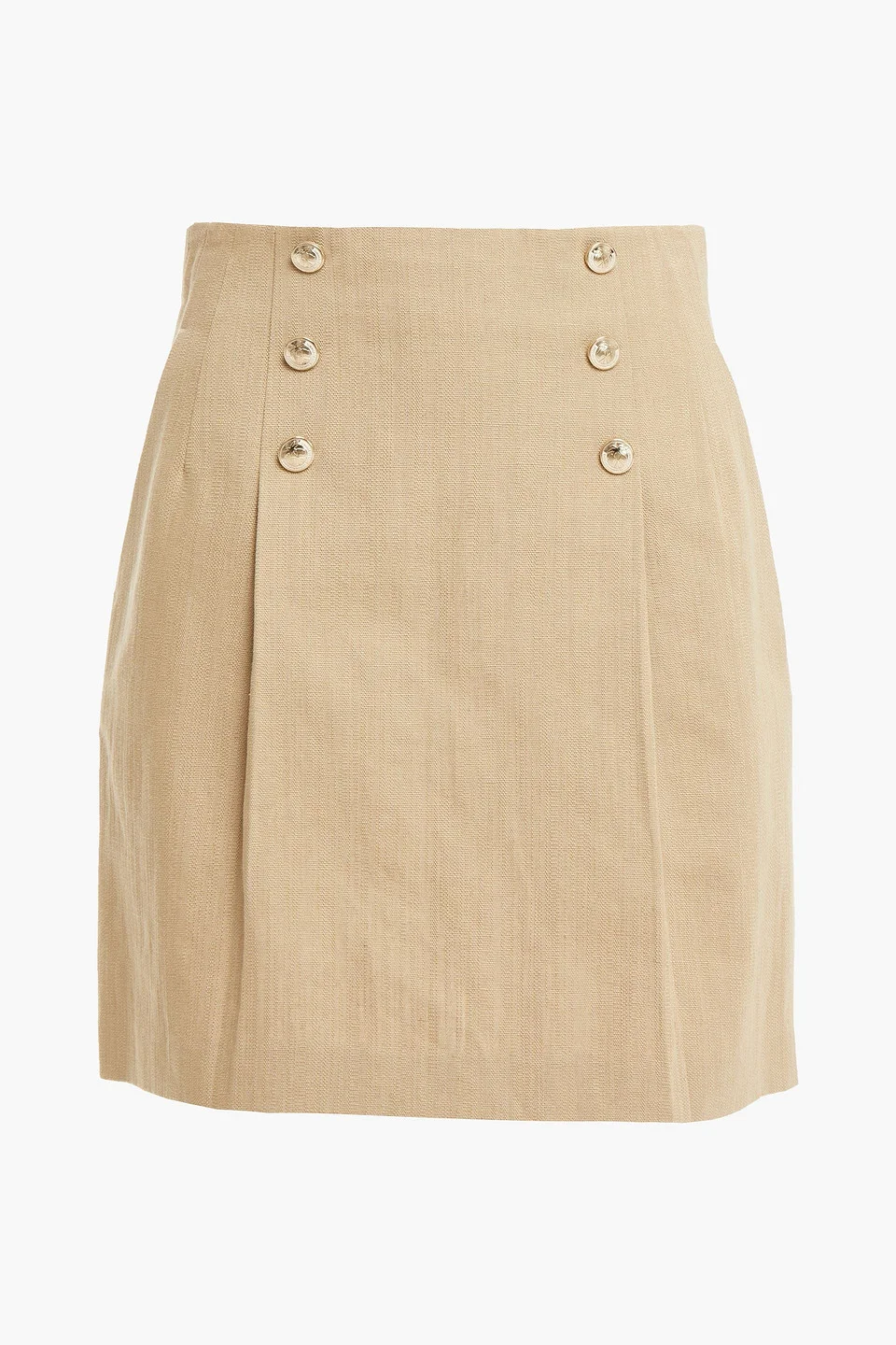 Embellished pleated cotton and linen-blend canvas mini skirt - 1