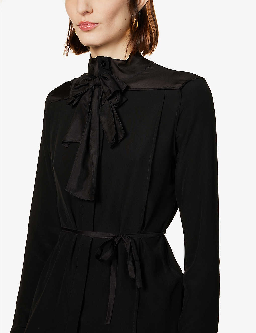 Neck-tie button-up silk blouse - 5
