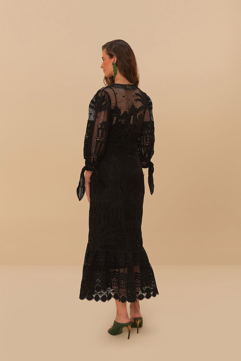 Black Morada Boa Guipure Maxi Dress 5