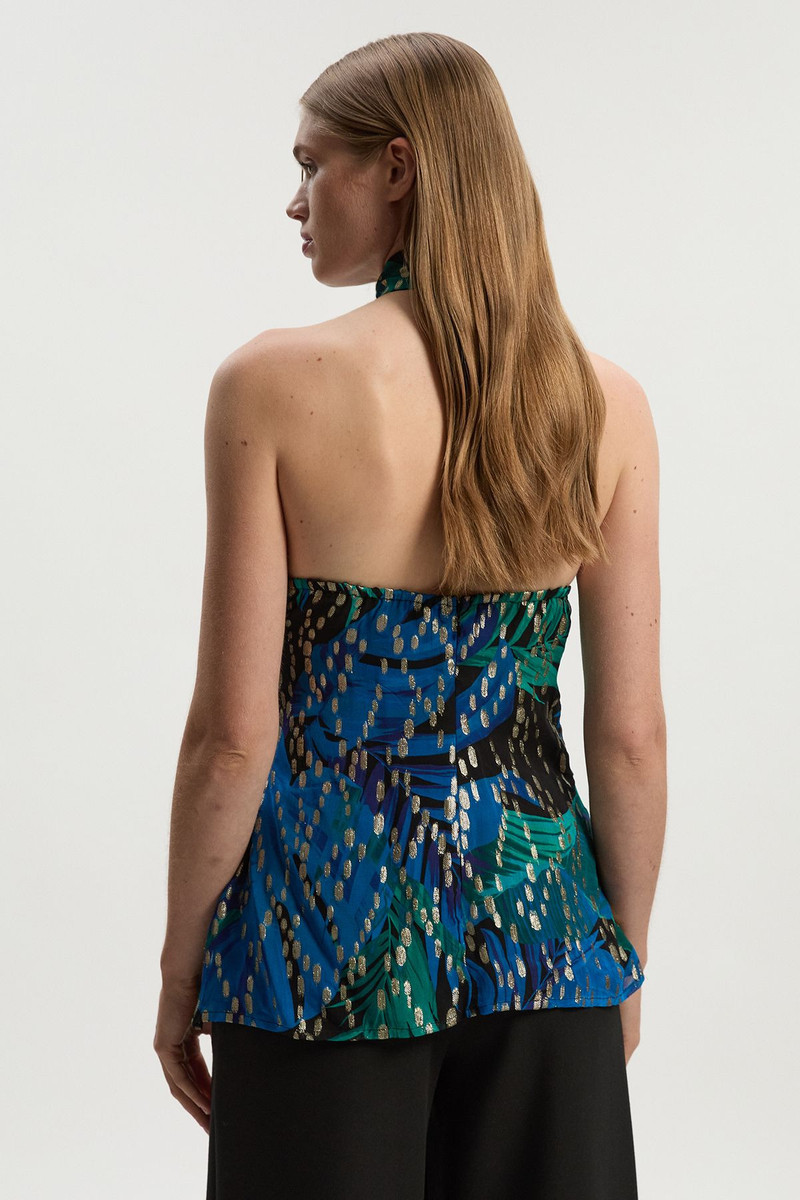 Viscose Metallic Palm Print Halter Neck Top 5