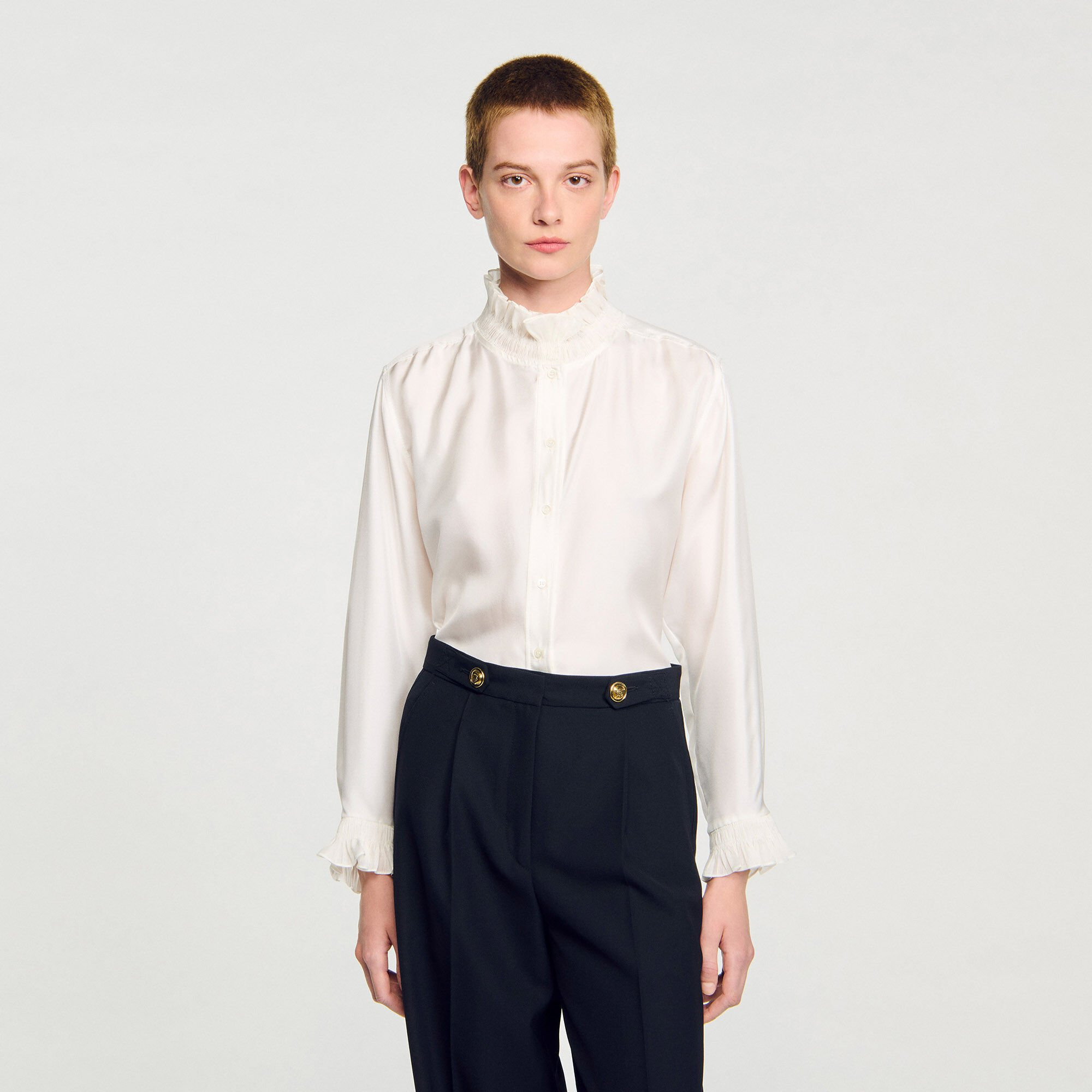 SILK SHIRT WITH GATHERED COLLAR - 5
