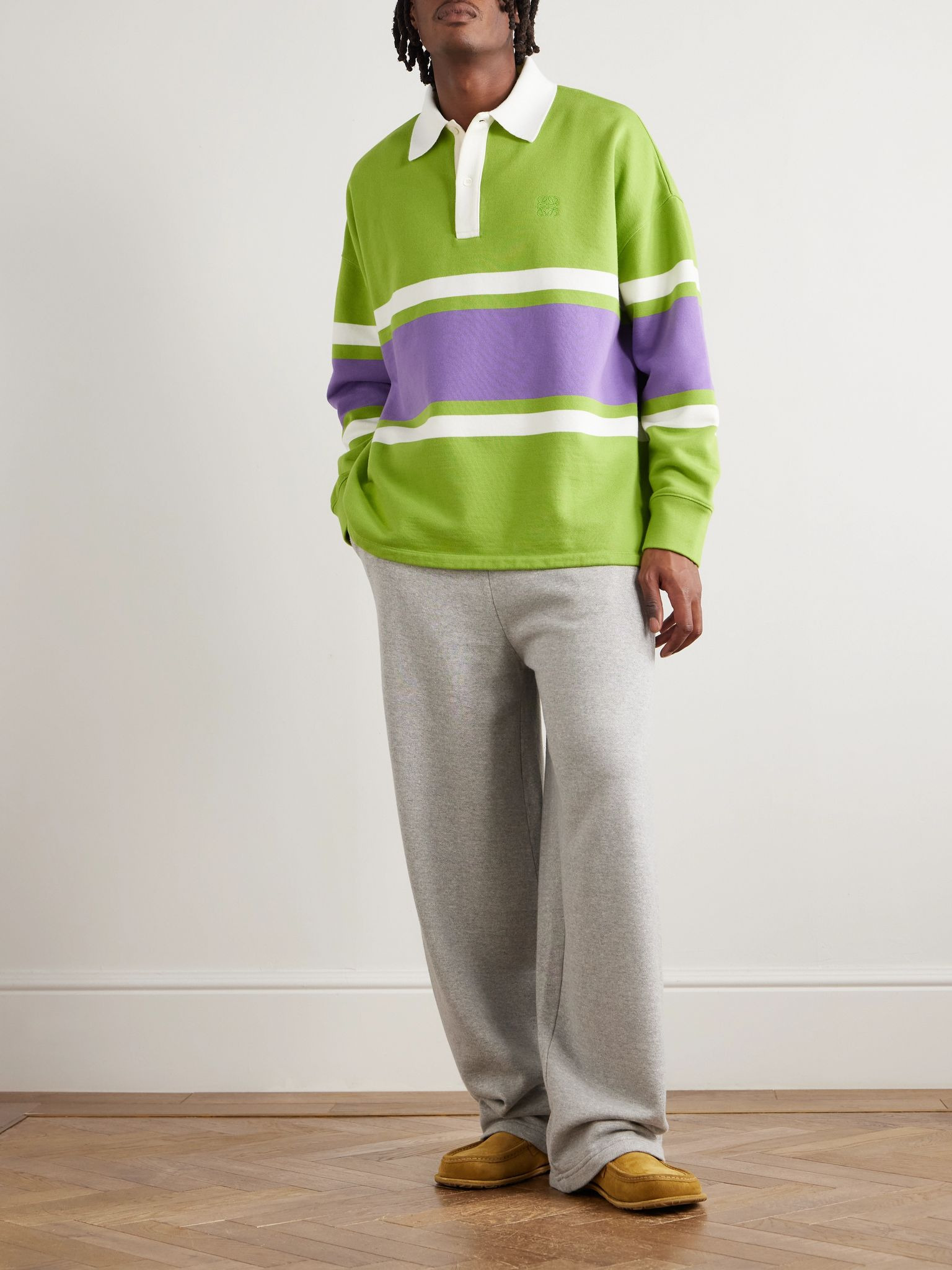 Logo-Embroidered Striped Cotton Polo Shirt Green - 2
