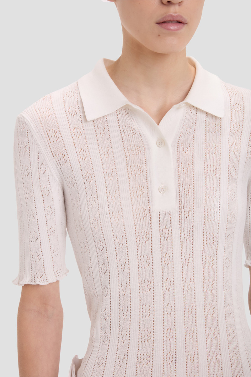 Frill Polo Top In White 4