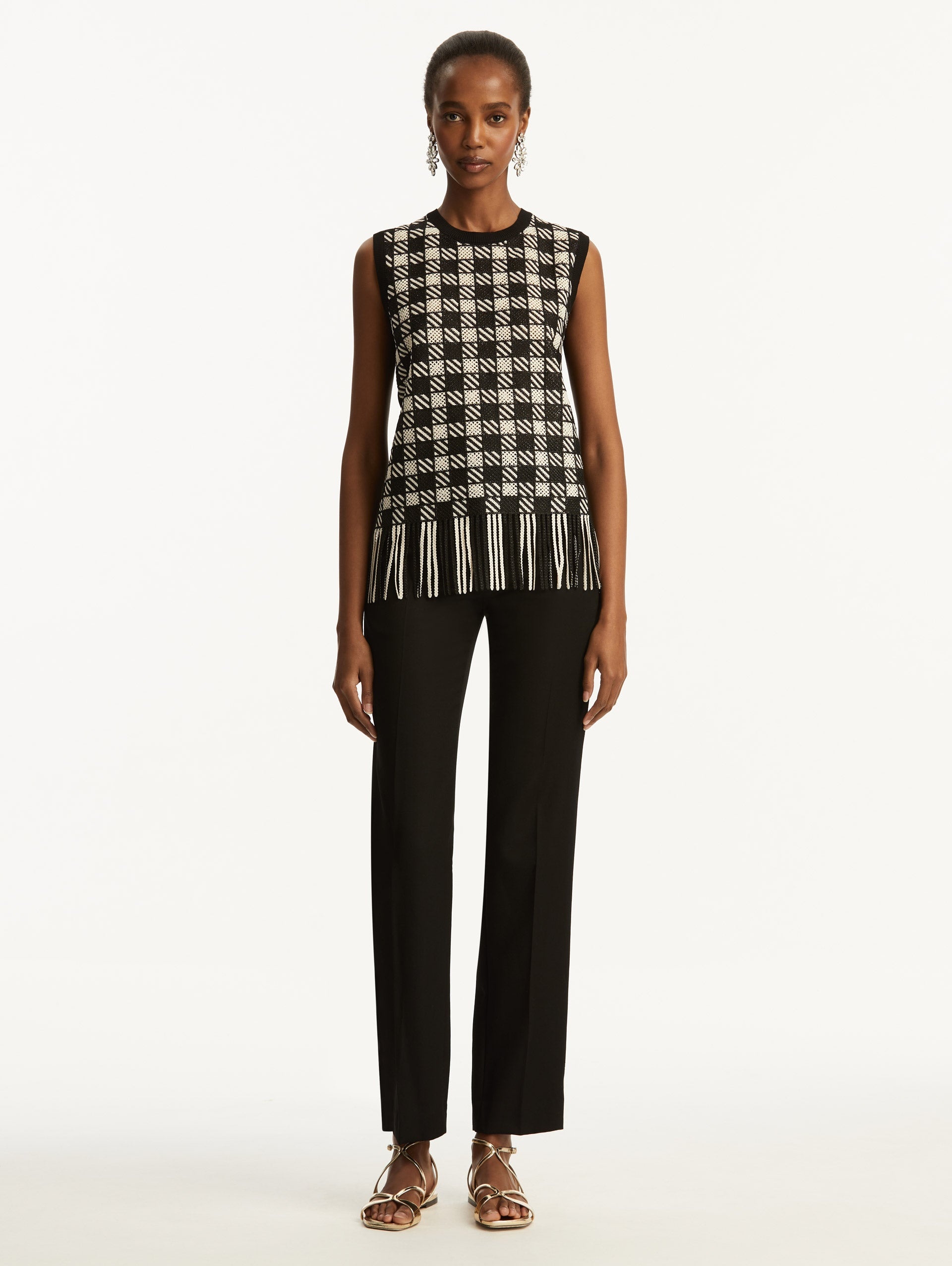 CHECKED FRINGE GUIPURE TANK - 3