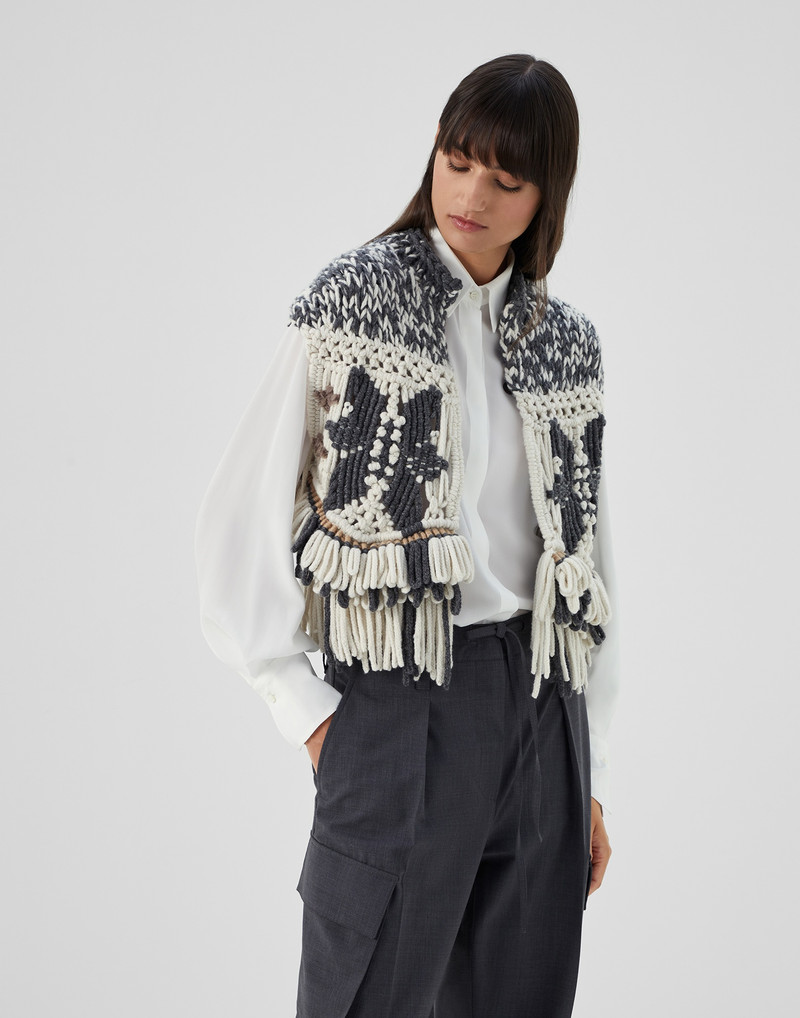 Handmade macramé intarsia OPERA vest in cashmere - 1