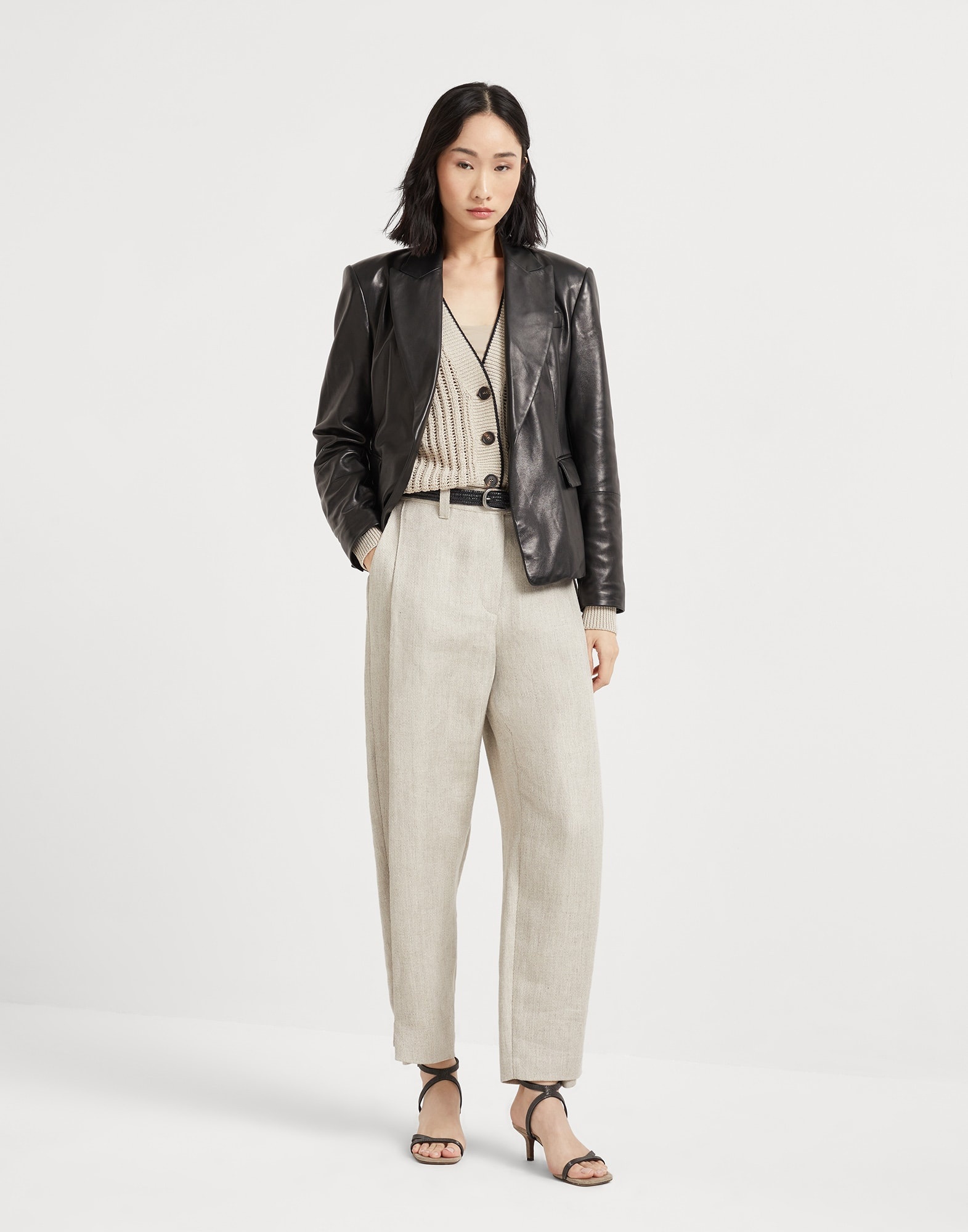 Cotton openwork rib cardigan with monili - 5