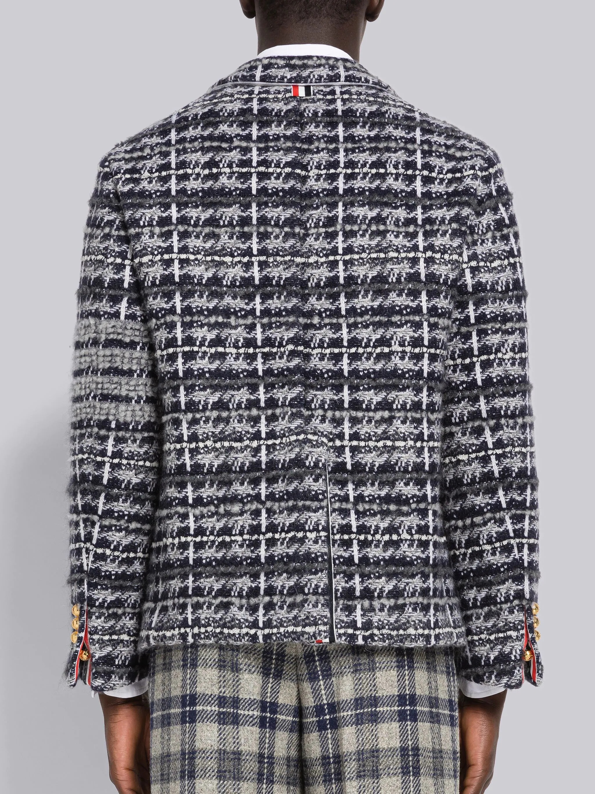 Tartan Merino Jacquard 4-Bar Knit Sack Jacket - 3
