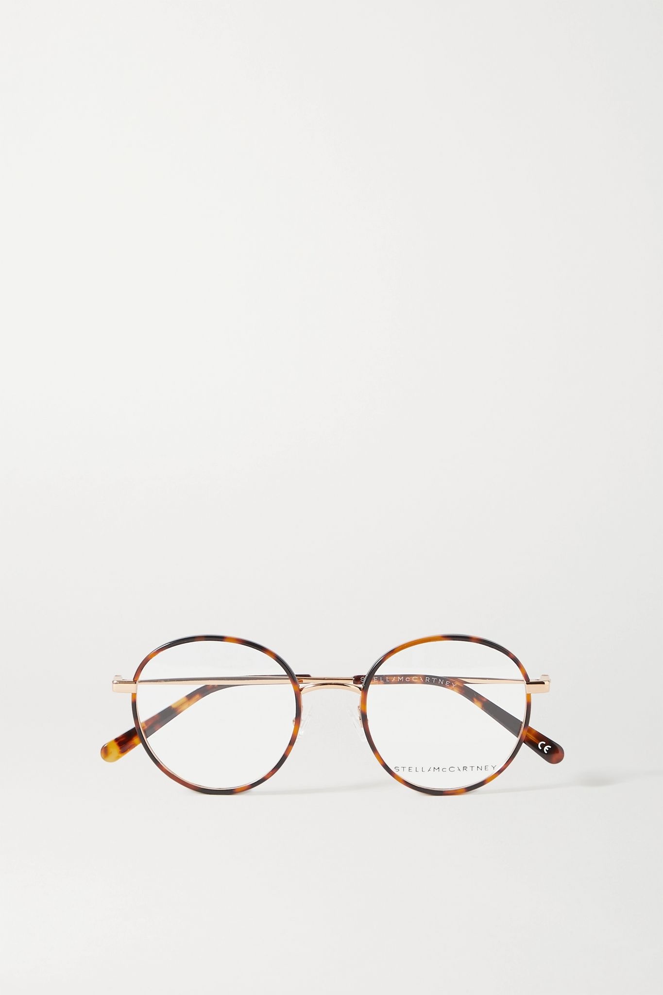 Round-frame tortoiseshell acetate and gold-tone optical glasses - 1