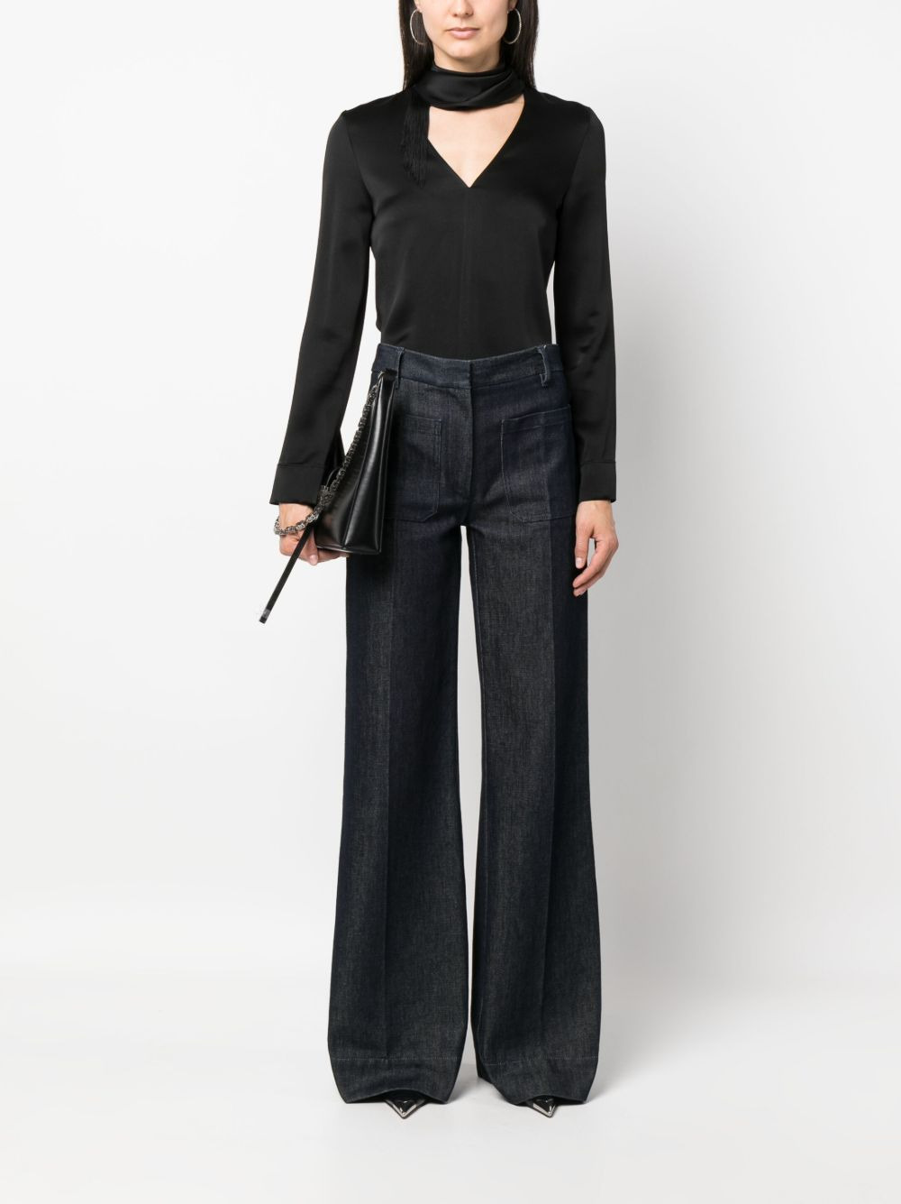 V-neck fringed satin blouse - 2