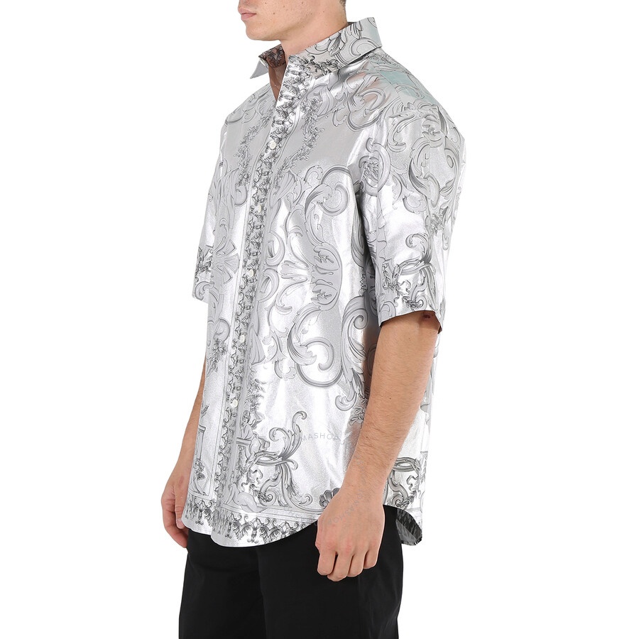 Versace Men's Silver / Black Silver Baroque Silk Shirt - 4