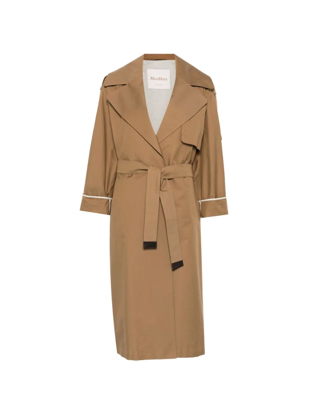 notched-lapel belted trench coat - 1