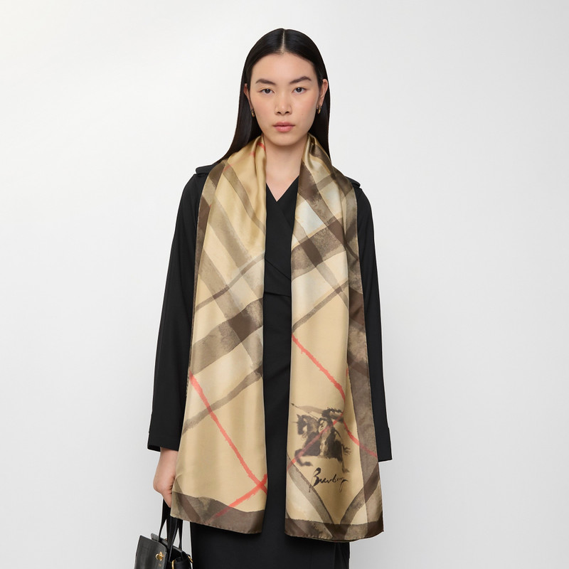 Burberry Wide Watercolour Check Silk Scarf outlook