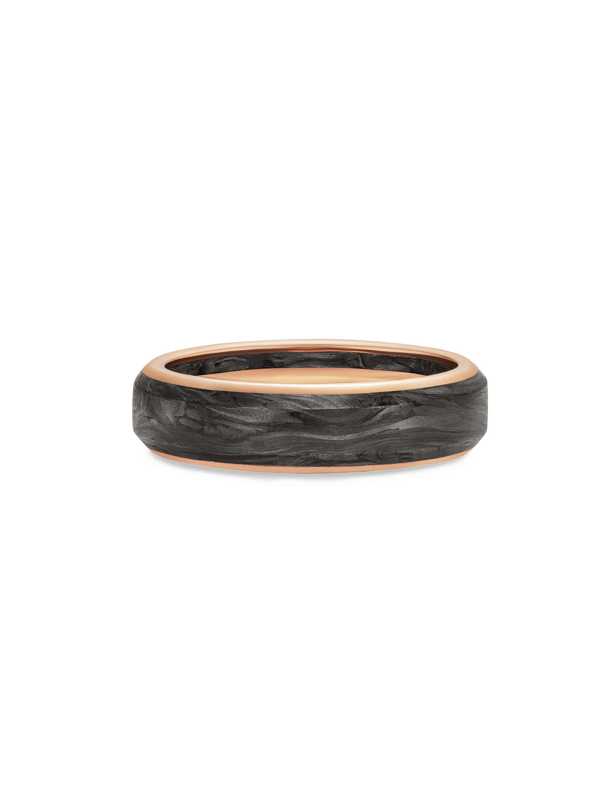 Men's Streamline Band Ring in 18K Rose Gold - Forged Carbon - 1